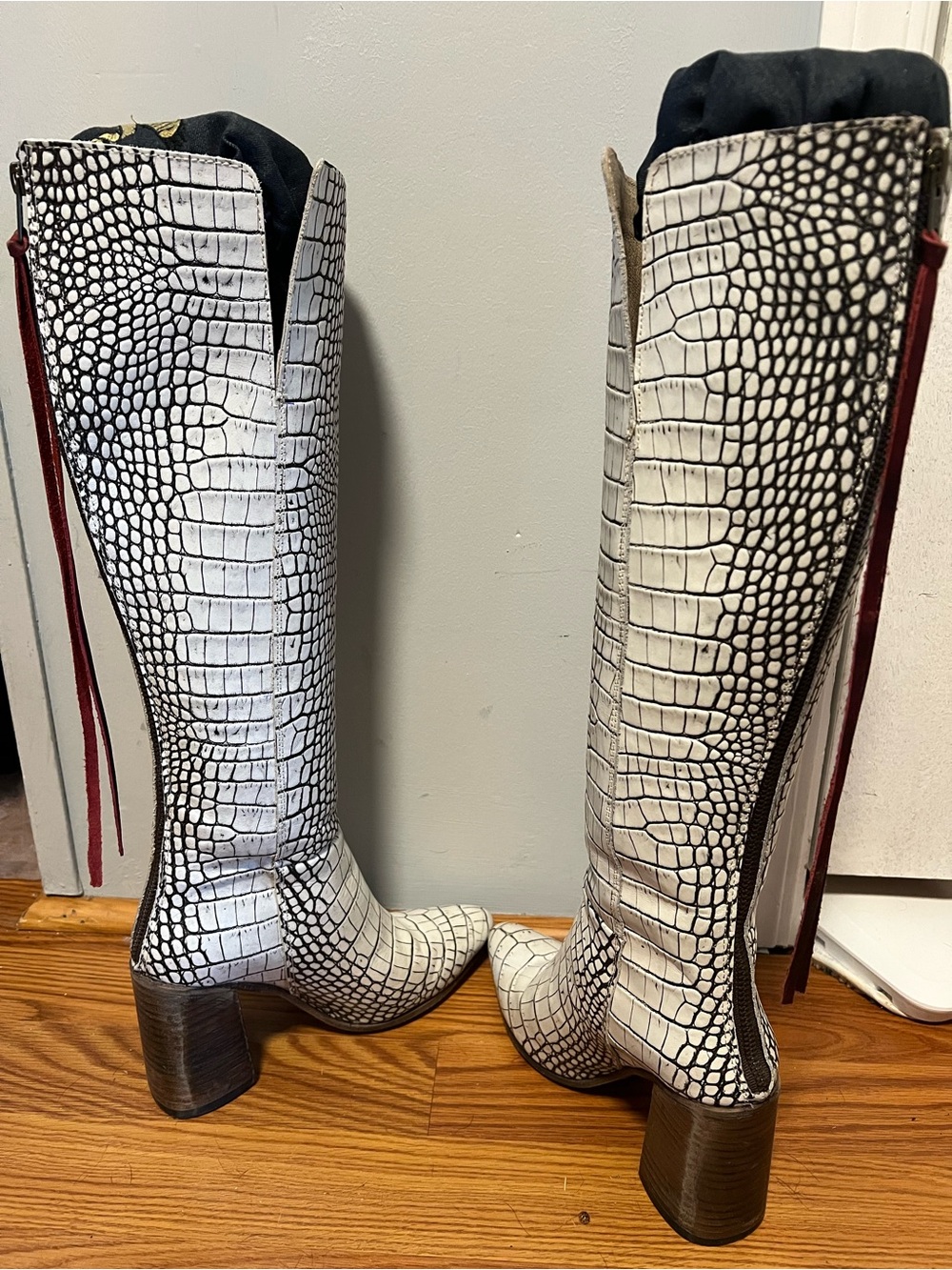 Freebird by Steven White and Black Croc-Embossed Knee-High Heeled Boots - Picture 5 of 5